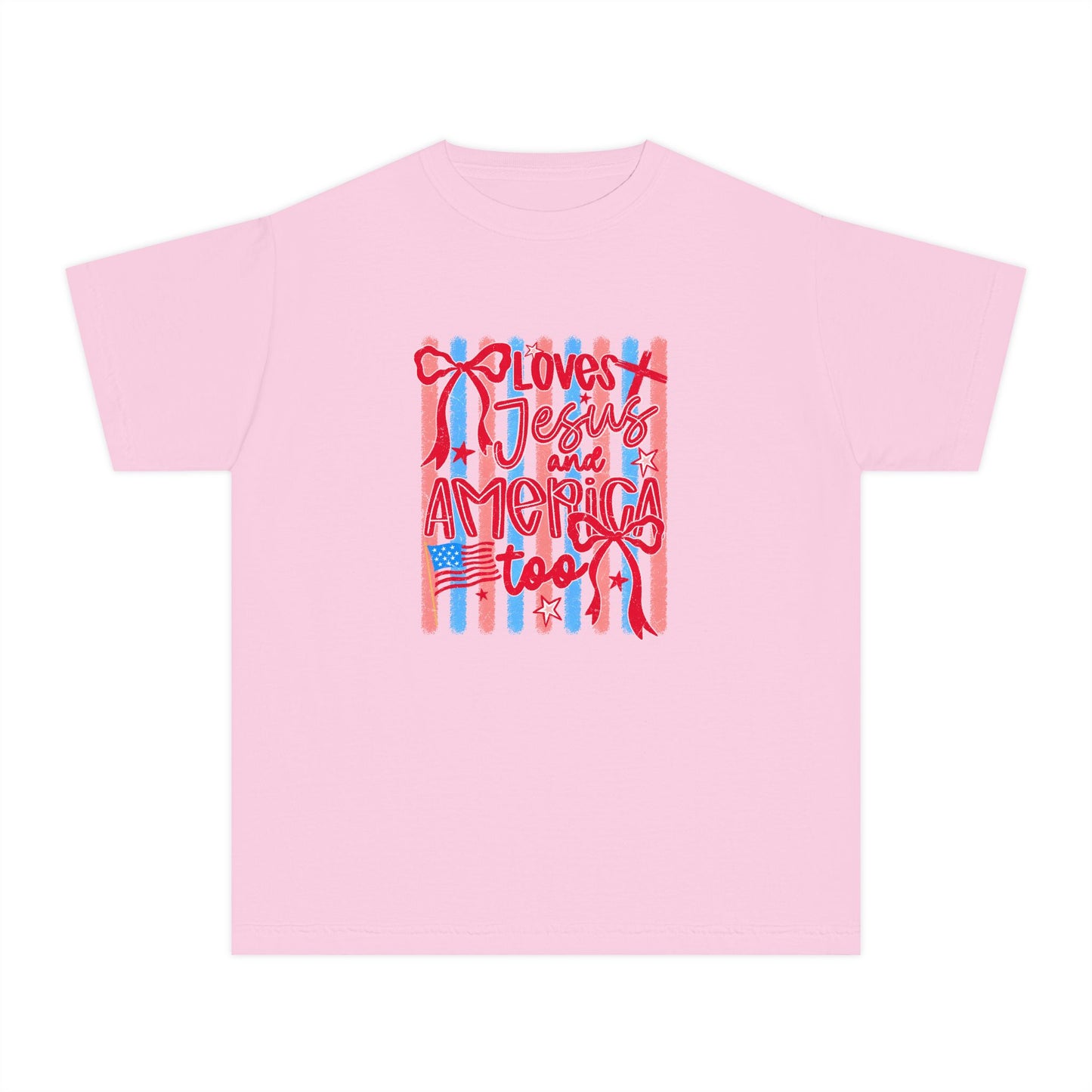 Youth Tee — "Loves Jesus and America Too"