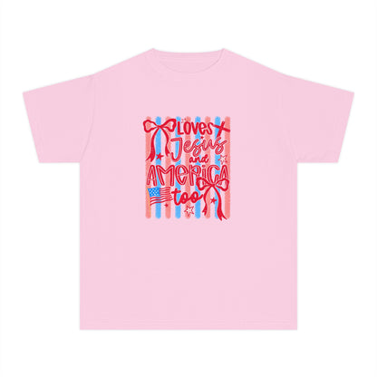 Youth Tee — "Loves Jesus and America Too"