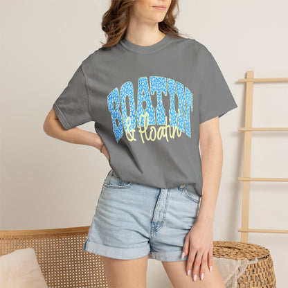 Boating Vibes T-Shirt — Retro Blue & Yellow Wave Graphic Tee