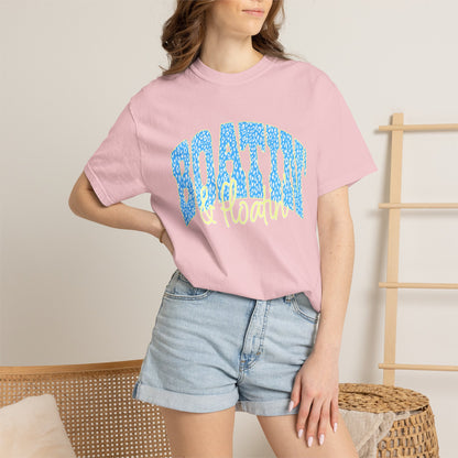 Boating Vibes T-Shirt — Retro Blue & Yellow Wave Graphic Tee