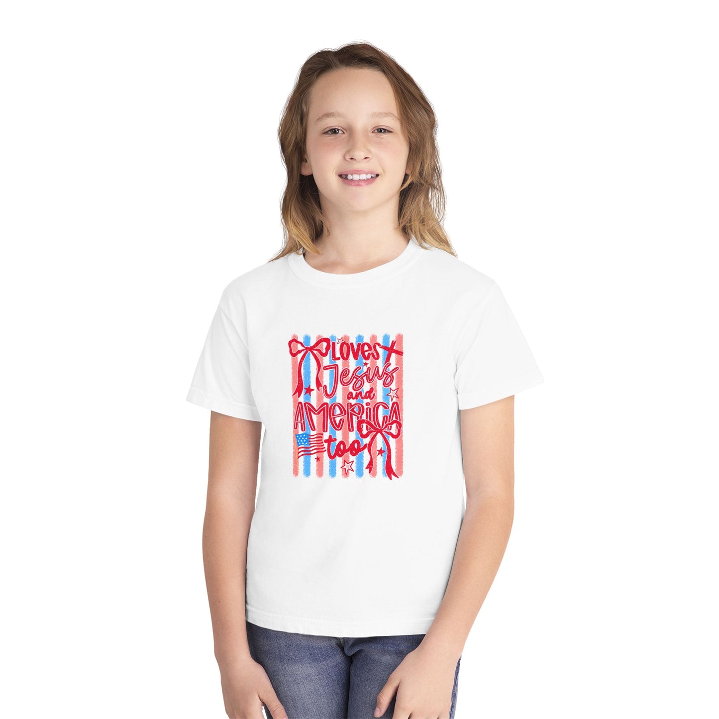 Youth Tee — "Loves Jesus and America Too"