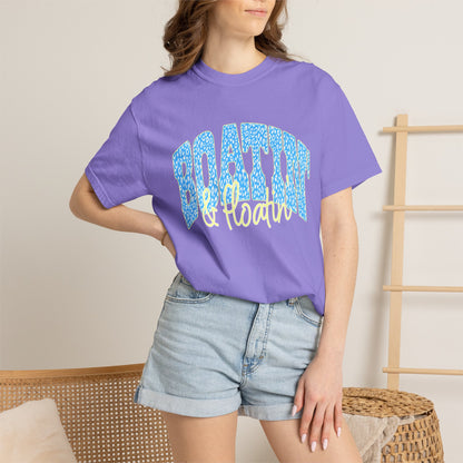 Boating Vibes T-Shirt — Retro Blue & Yellow Wave Graphic Tee