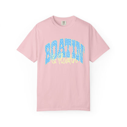 Boating Vibes T-Shirt — Retro Blue & Yellow Wave Graphic Tee