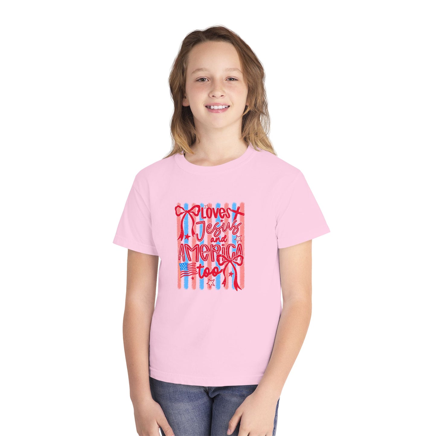 Youth Tee — "Loves Jesus and America Too"
