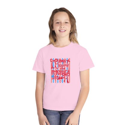 Youth Tee — "Loves Jesus and America Too"