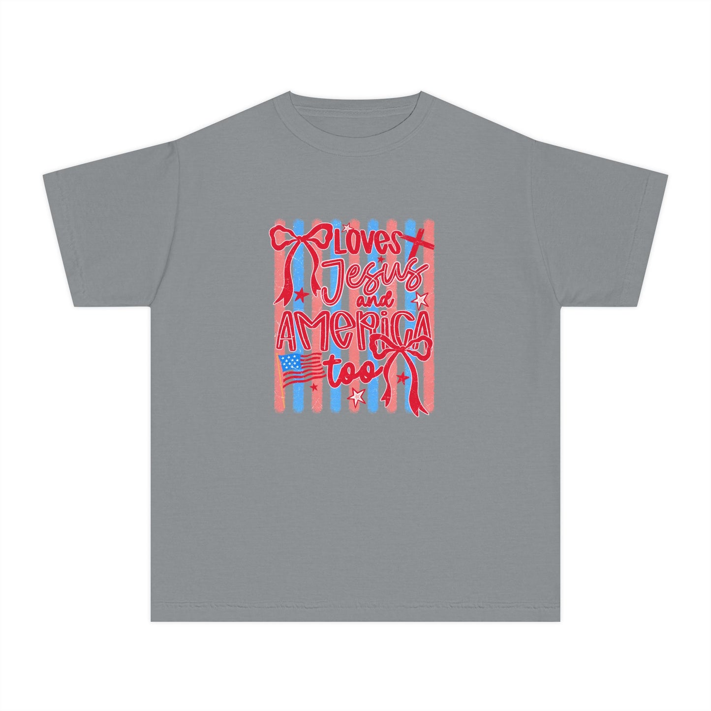 Youth Tee — "Loves Jesus and America Too"