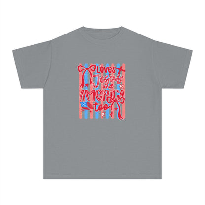 Youth Tee — "Loves Jesus and America Too"