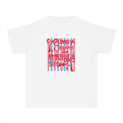 Youth Tee — "Loves Jesus and America Too"