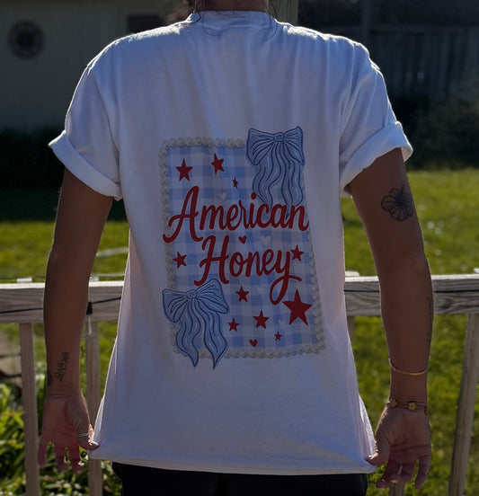 American Honey T-Shirt — Patriotic Retro Bow & Stars Tee