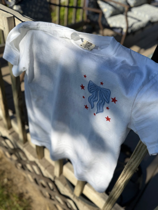 American Honey T-Shirt — Patriotic Retro Bow & Stars Tee